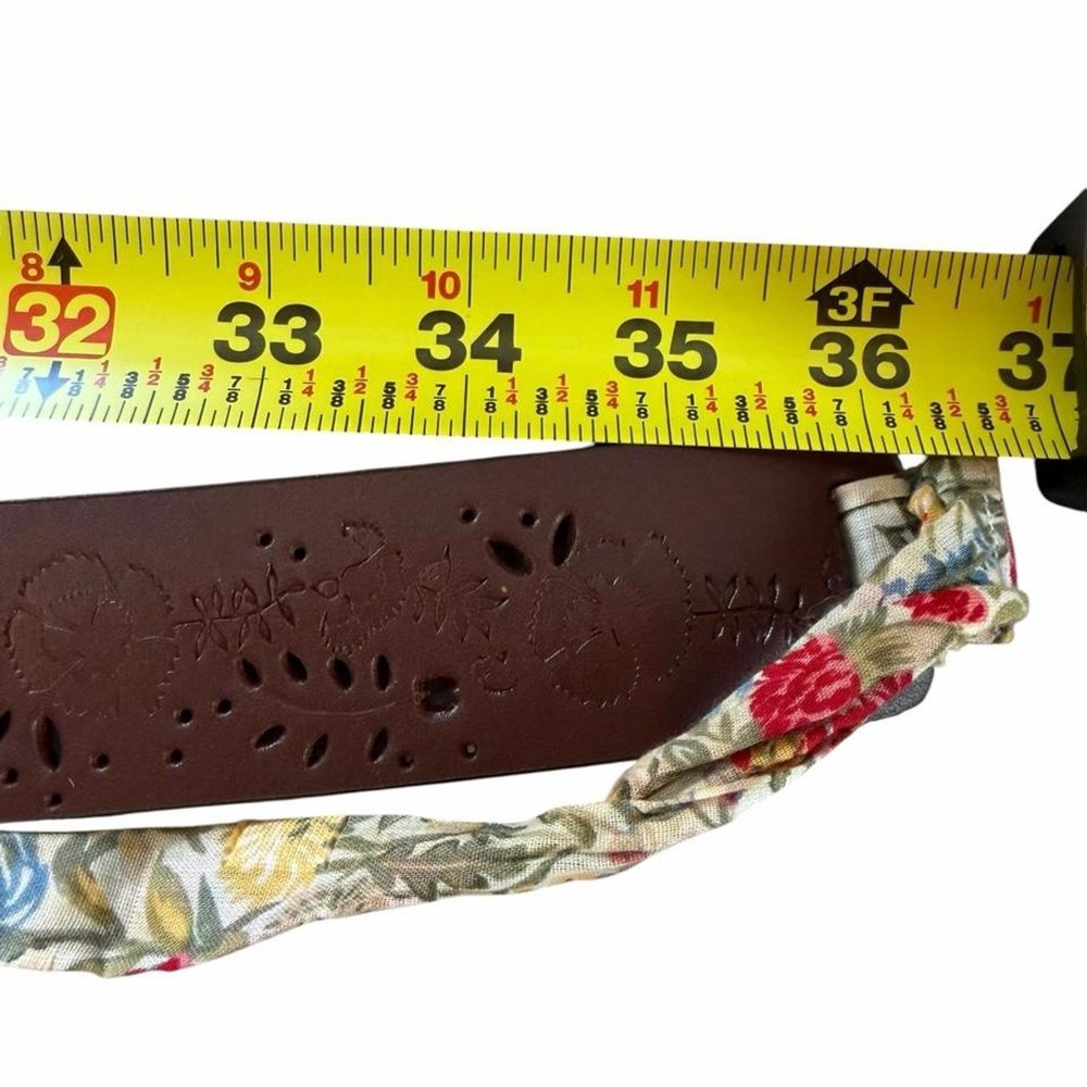 cottagecore brown floral eyelet leather ribbon tie belt l/xl - Picture 7 of 8